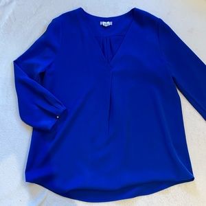 Ellie Kai royal blue crepe v-neck blouse 3/4 sleeves Sz 10